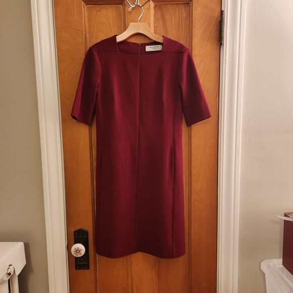 MM LaFleur "Emily" Dress in Pomegranate, Square Neck Short Sleeves, Pockets Sz 2 - Picture 6 of 11
